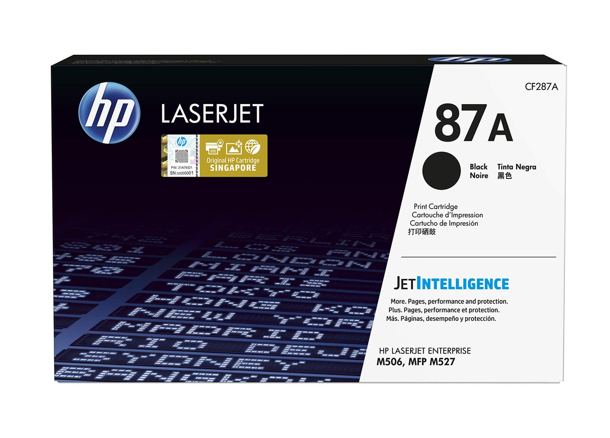 HP 87A CF287A, Negro, Cartucho Tóner Original, de 8.550 páginas, para impresoras HP LaserJet Enterprise serie M506, M527 y LaserJet Pro serie M501