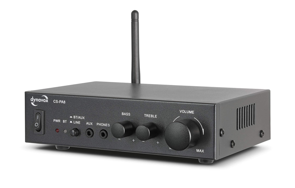 Dynavox Mini Amplificador CS-PA8, Amplificador Digital estéreo, terminales de conexión atornillables, Antena BT integrada y Conector para Auriculares, Negro