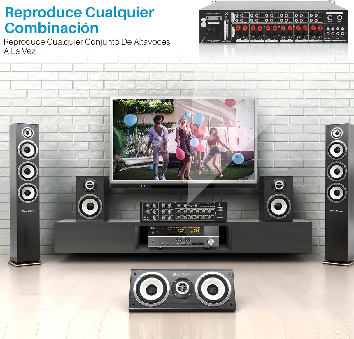 Pyle Amplificador de Sonido, 4000W, Bluetooth, Inalambrico, Sistema de Caja de Receptor Estereo, para el hogar, 8 Canales, RCA, USB, AUX, Altavoces, PA, Teatro, Estudio, Escenario