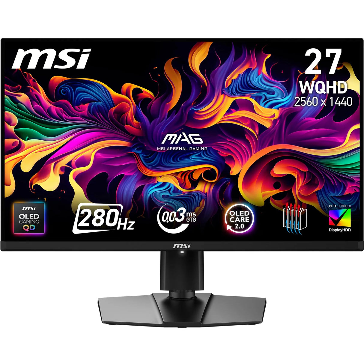 MSI mag 271QP QD-OLED X28 Monitor Gaming WQHD de 27 Pulgadas, Panel OLED Quantum Dot de 2560 x 1440, 280 Hz, 0,03 ms, DisplayHDR True Black 400, inclinación, Altura Ajustable,