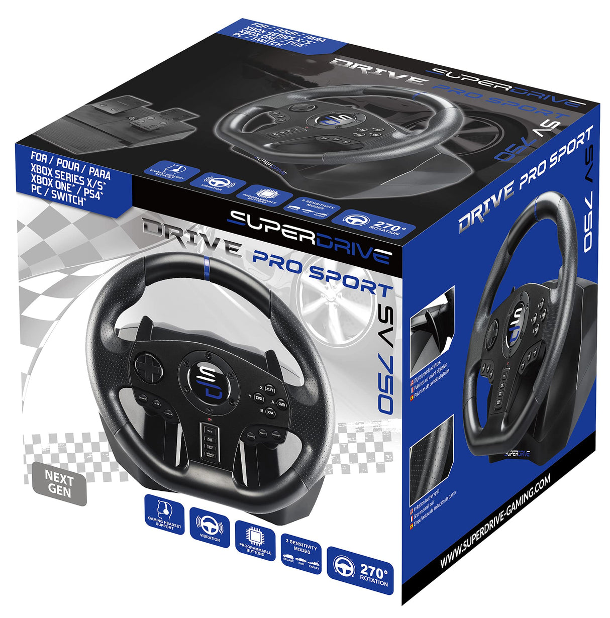Subsonic - Superdrive, Volante De Carreras Sv750 Con Pedal, Cambio Y Vibración, Xbox Serie X/S, Ps4, Xbox One, Switch, Ps3, Pc (Programable Para Todos Los Juegos), Xbox Series X