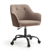 SONGMICS Silla de Estudio, Silla Giratoria, Altura Ajustable, Carga de 110 kg, Marco de Acero, Tela de Algodón-Lino Transpirable, para Estudio, Dormitorio, Marrón OBG019K01
