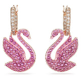 Swarovski Pendientes Swarovski Iconic Swan, Cisne, Rosas, Baño tono oro rosa
