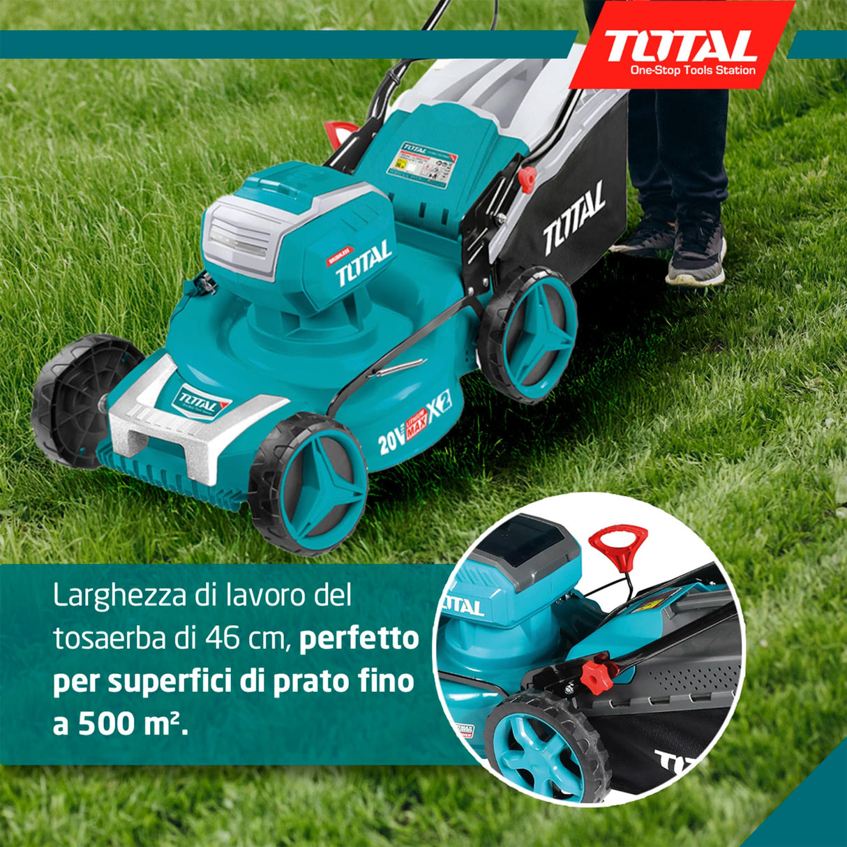 TOTAL - Cortacésped Brushless A Batería | Batería de 40V de Larga Duración | Incluye 2 Baterías y Cargador Rápido Doble | Fácil de Montar |con Ajuste de Altura | Cómodo de Manejar