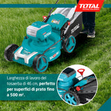 TOTAL - Cortacésped Brushless A Batería | Batería de 40V de Larga Duración | Incluye 2 Baterías y Cargador Rápido Doble | Fácil de Montar |con Ajuste de Altura | Cómodo de Manejar