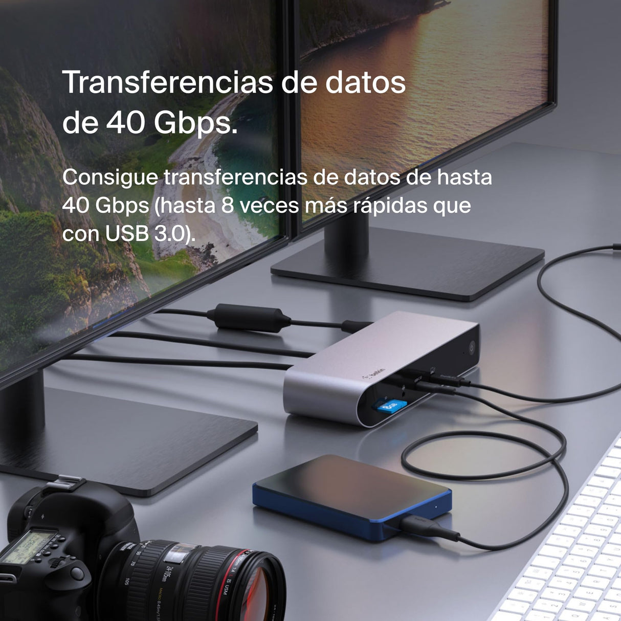 Belkin estación de acoplamiento Thunderbolt 4 Pro, pantalla 8K a 30 Hz, dos pantallas 4K a 60 Hz, 2 puertos Thunderbolt 4, 2 HDMI, suministro PD de 90 W, Docking Station por MacBook Pro, XPS