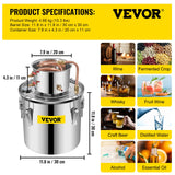 VEVOR Destilador de Alcohol de Agua 19 L Kit de Destilación con Bomba de Circulación, Tubo de Cobre para Alambique de Alcohol con Termómetro Incorporado para Whisky, Alcohol DIY, Acero Inoxidable