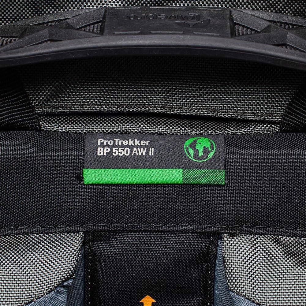 Lowepro Pro Trekker BP 550 AW II, mochila para fotógrafo de exteriores con tejido reciclado, cabe laptops y tablets de hasta 15" con divisiones Maxfit, tapa impermeable, negra o gris oscuro
