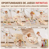 COSYLAND 8 en 1 Triángulo de Escalada Montessori con Arco y Rampa, Set Plegable Infantil, Juguete de Madera Resistente para Interior, Niños 18 Meses-6 años, Colores Arcoíris, Grande