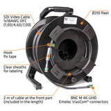 Emelec VíasCom R-SDI-3007N/100 – 100m Cable Video 4K-UHD 6G-SDI (1.0/4.6/7.0) montado en Portacables con BNC 4K-UHD – Conductor Unifilar – Color Negro – PVC Flexible