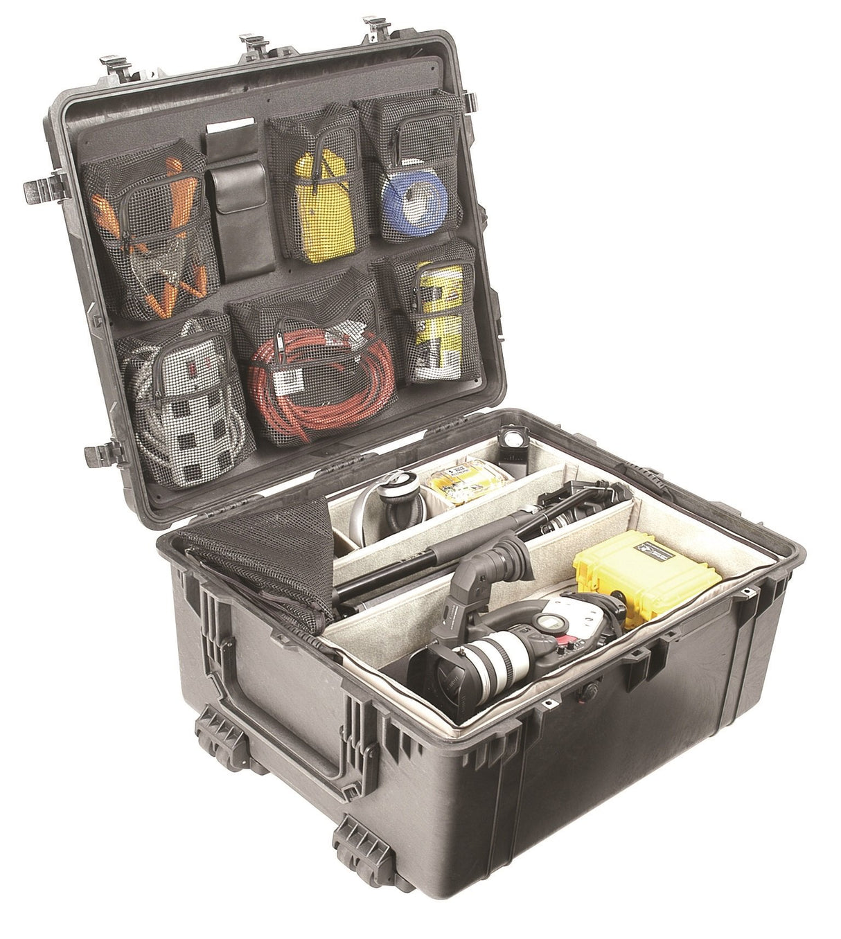 PELI 1690 contenedor de transporte profesional con ruedas y asas grandes para sistemas electrónicos y ópticos, IP67 estanco, 301L capacidad, fabricado en EE.UU., con divisores acolchados, color n191L