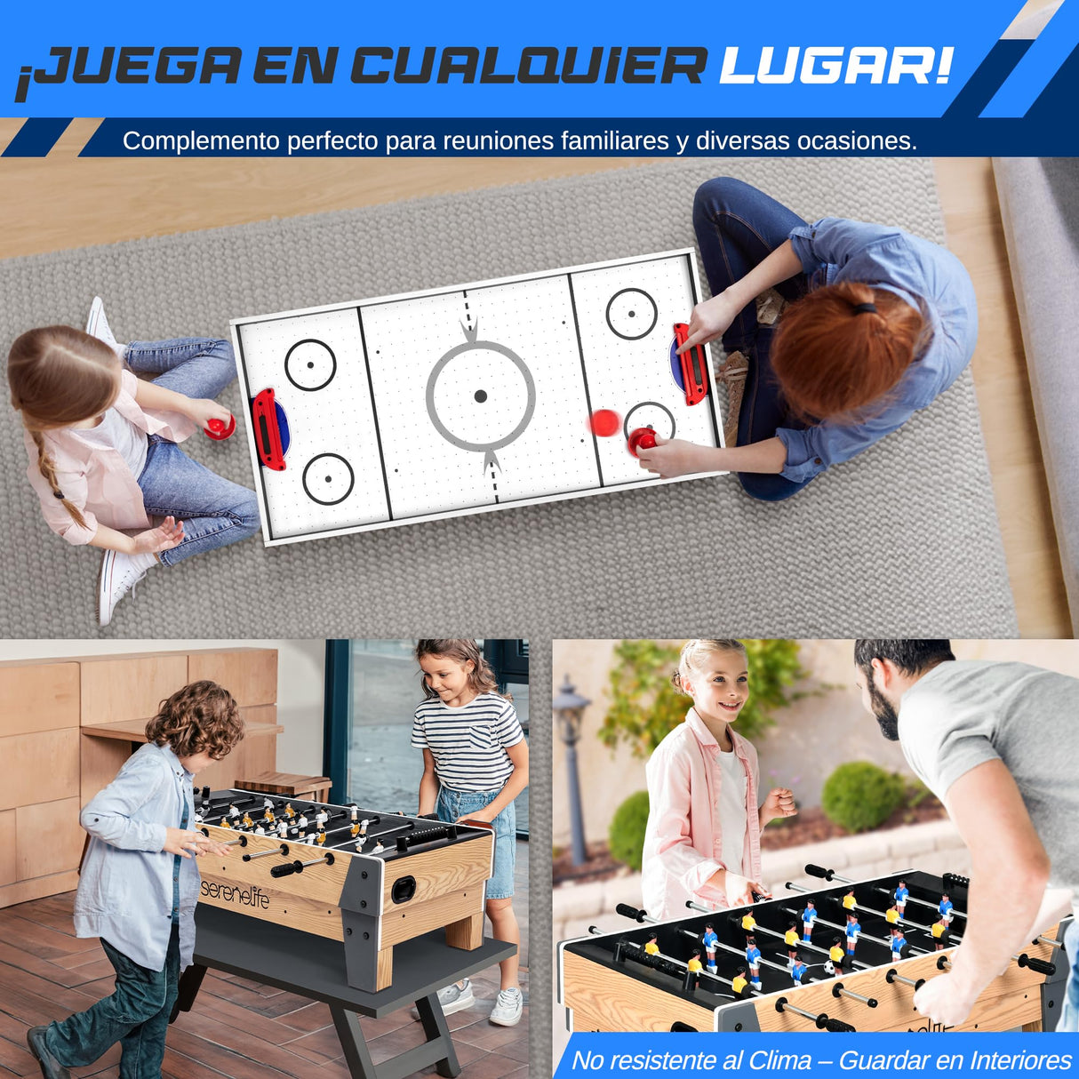 Serenelife Mesa de Hockey de Aire de 38”, Futbolin de 40”, 2 en 1, Giratoria, Ideal para el hogar, Salas de Juego, Arcades, Fiestas y reuniones Familiares