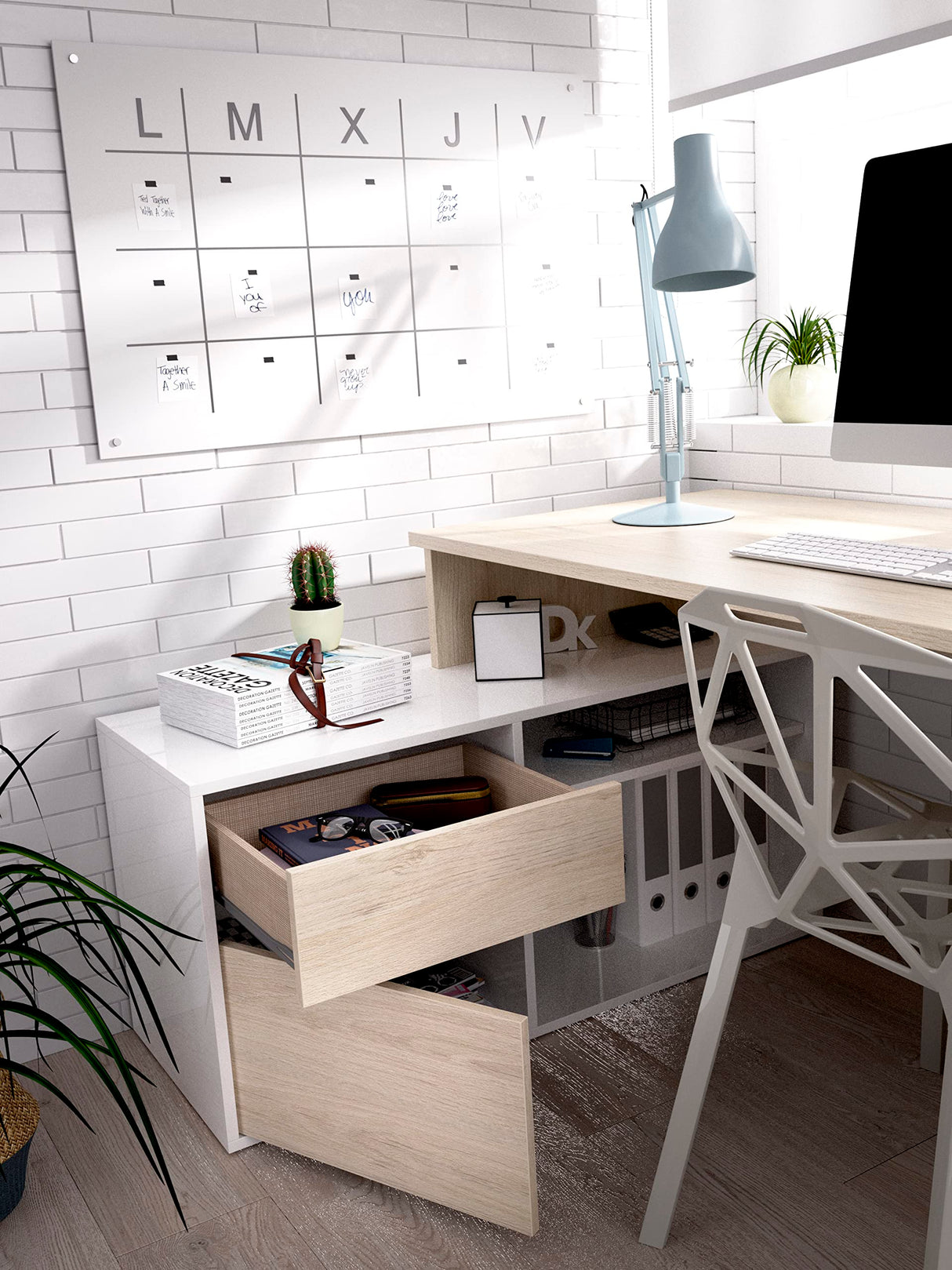 DEKIT GRUPO RIMOBEL ROX - MESA ESCRITORIO CON ALMACENAJE Y DOBLE MONTAJE - 139x75 cm - NATURAL / BLANCO