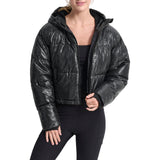 DKNY Embossed Crosswalk Print Cropped Puffer Jacket Chaqueta, Negro, S Mujeres