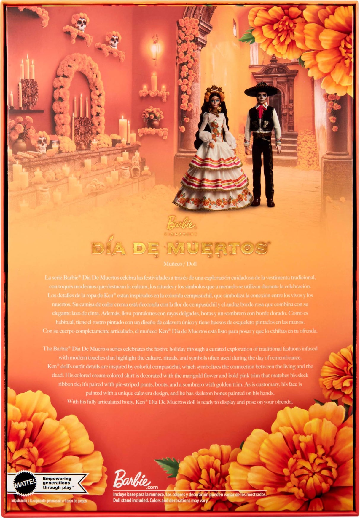 Barbie Signature, Día de Muertos 2025, muñeco Ken Coleccionable con Camisa Color Crema, Chaleco Negro y Pantalones, Sombrero y Maquillaje de Calavera, JBJ06
