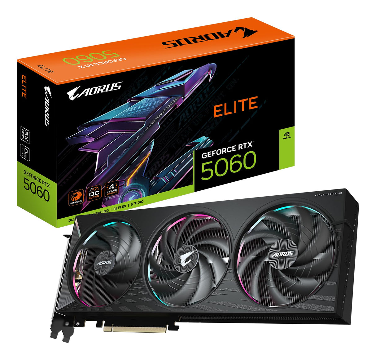 Gigabyte AORUS GeForce RTX 5060 Elite 8G Tarjeta Gráfica - 8GB GDDR7, 128bit, PCI-E 5.0, 2722 MHz Frecuencia del núcleo, 3 x DisplayPort, 1 x HDMI, GV-N5060AORUS E-8GD