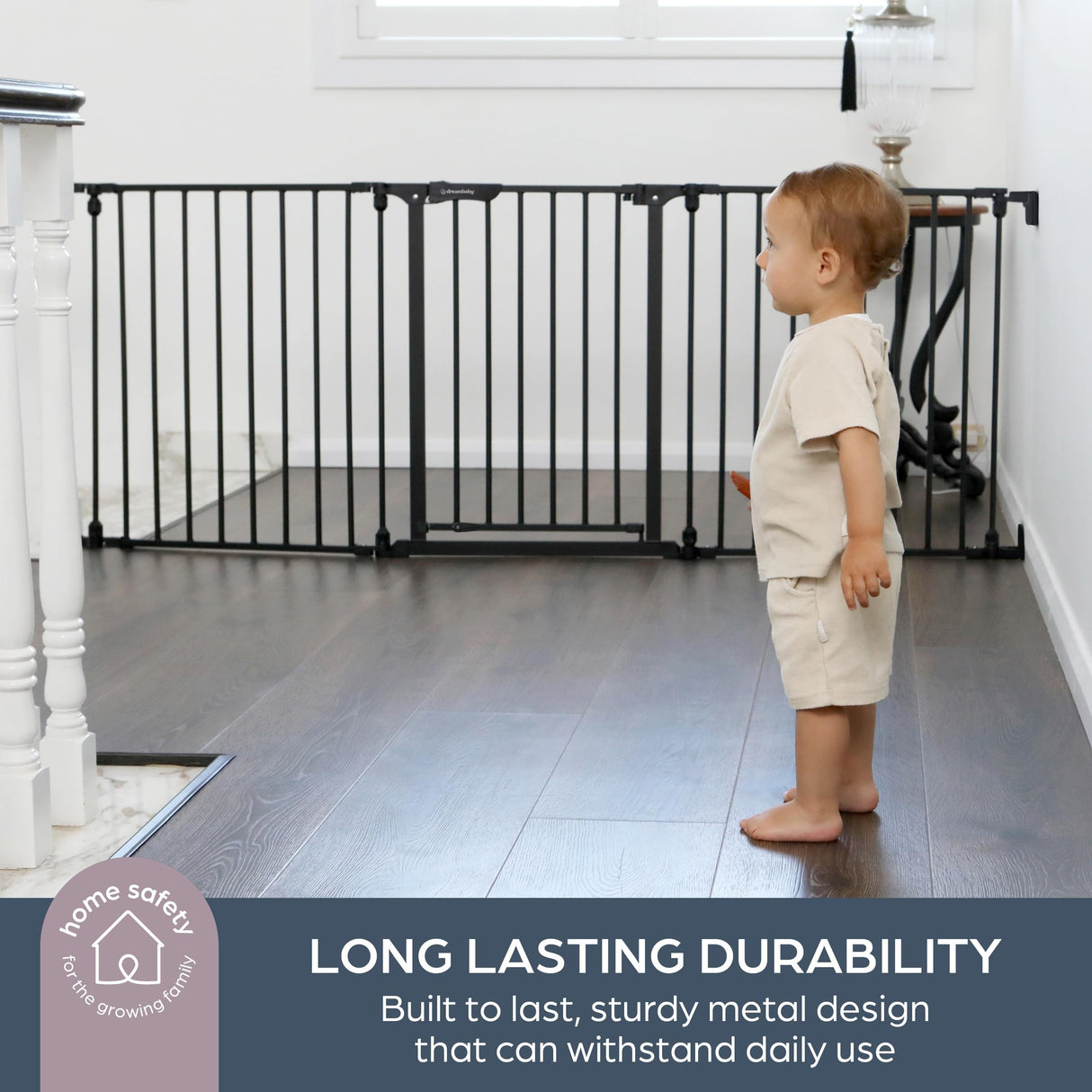 Dreambaby Discovery Flex Configure Adapta - Puerta de Seguridad Plegable para niños de 3 Paneles, se Adapta a Aberturas de 74,5 cm a 195 cm de Ancho y 74 cm de Alto, con función Smart Stay Open y