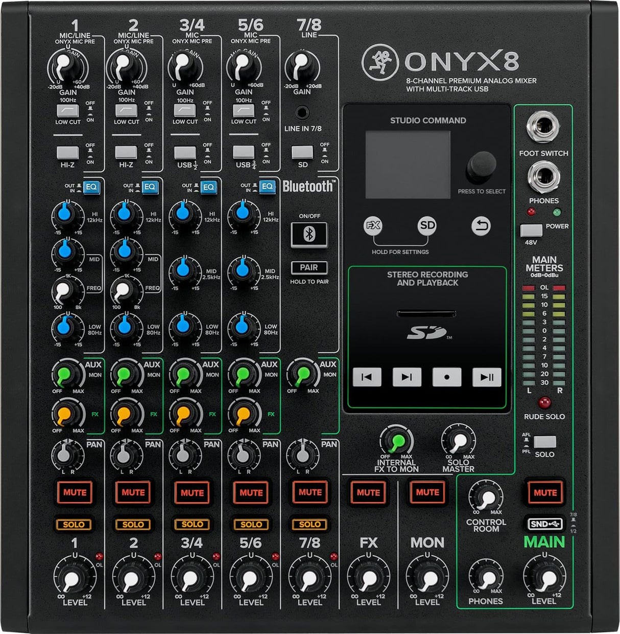 MACKIE Onyx8 Mezclador Analógico Premium de 8 Canales con USB Multi-Pista