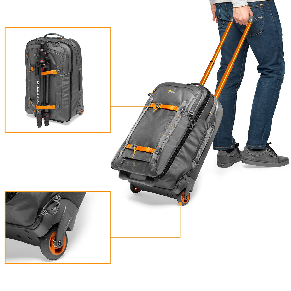 Lowepro Whistler RL 400 AW II, Maleta con Ruedas Fotográfica con Tejido Reciclado, Ruedas Resistentes, Todos los Clima, Cámara Profesional, Espacio para Portátil de 15", Cámara Mirrorless/DSLR, Gris