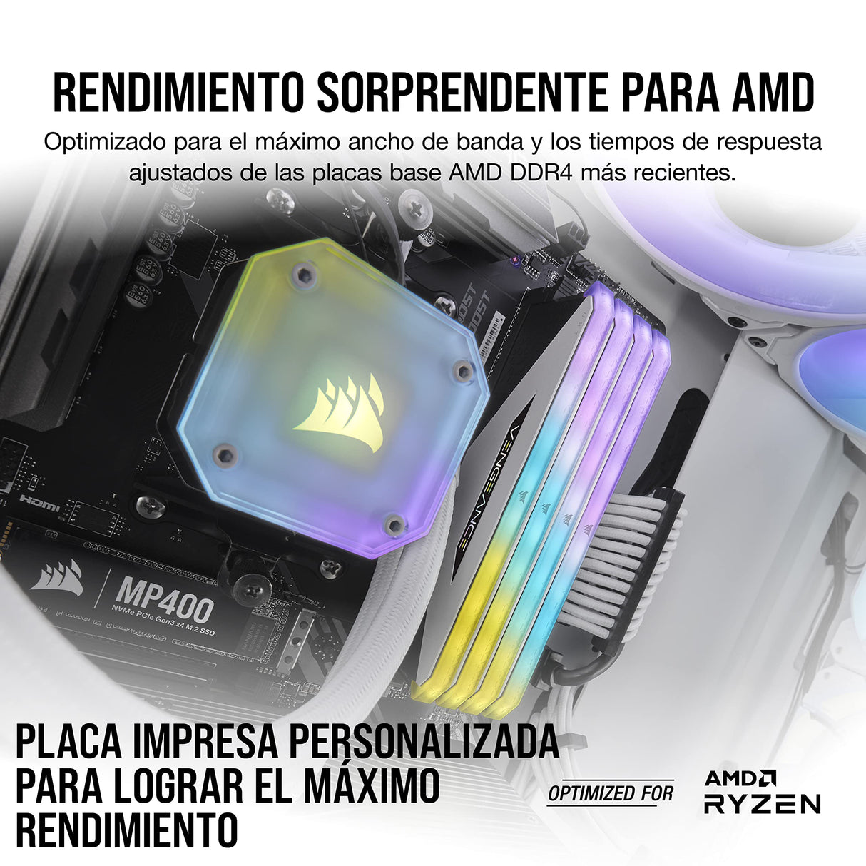 Corsair Vengeance RGB RT 32GB (4x8GB) DDR4 3600MHz C18 Memoria de Sobremesa (Iluminación Dinámica RGB, Optimizado para AMD 300/400/500 Series, Compatible con Intel 300/400/500 Series) Blanco