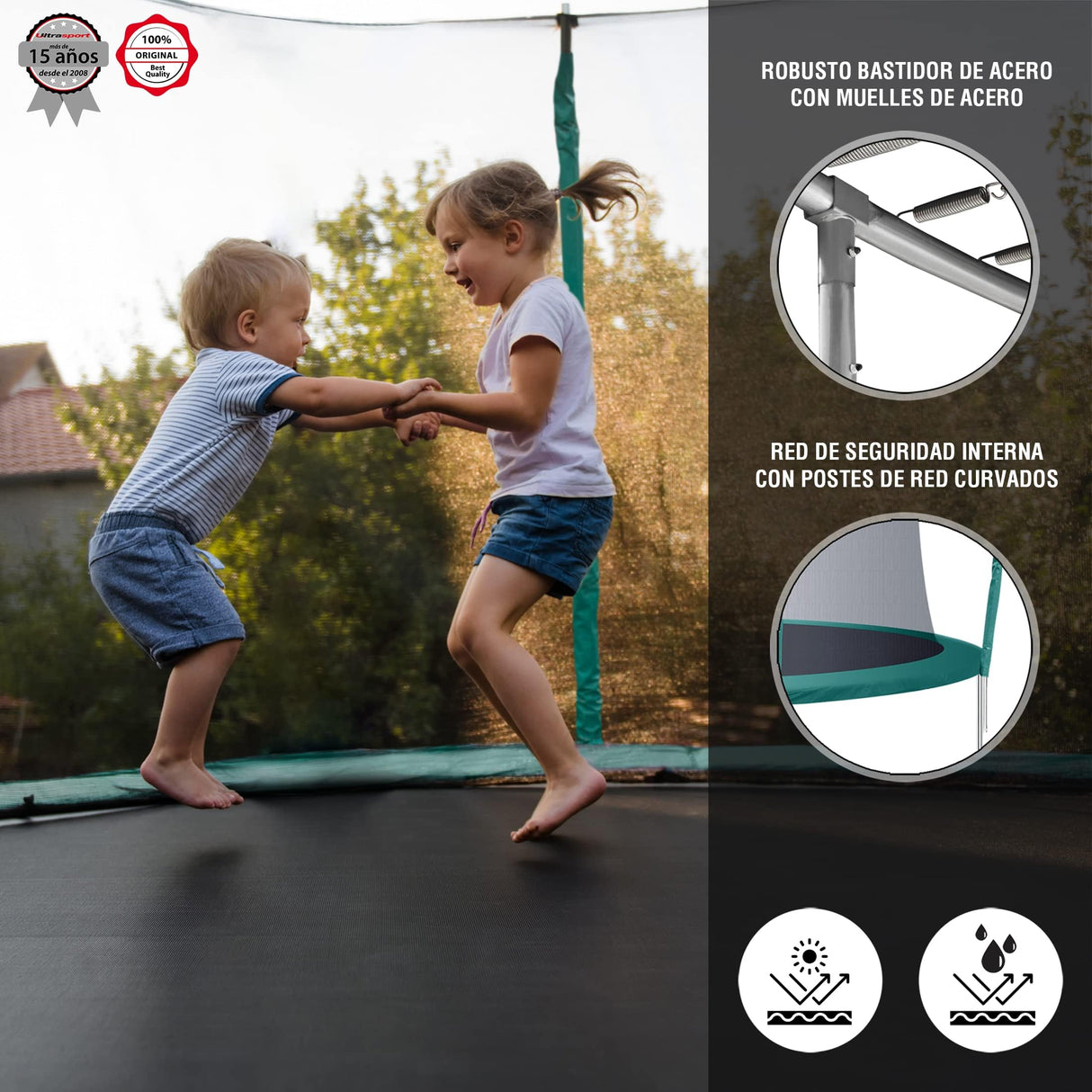 Ultrasport Deluxe Cama Elastica Niños Exterior 244 cm hasta 100 kg con Red de Seguridad, Acolchado I Camas Elasticas, Trampolin, Colchoneta Elastica, Trampolines para Niños