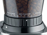CASO BaristaChef Inox - Molinillo de café eléctrico con muelas cónicas, pantalla táctil, temporizador digital y sobresaliente, capacidad de 250g, 48 niveles de molienda precisos - acero inoxidable