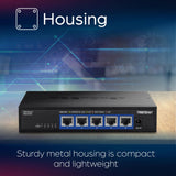 TRENDnet, TEG-S750, Conmutador de 5 Puertos 10G, 5 Puertos 10G RJ-45, Capacidad de conmutación de 100 Gbps, admite Conexiones 2.5G y 5G-Base-T, Negro