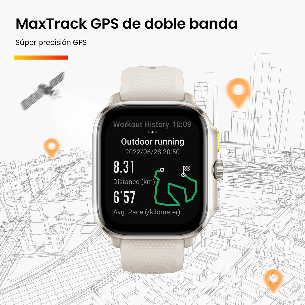 Amazfit Cheetah Square 44mm Reloj Inteligente Ligero para Correr con GPS de Doble Banda, mapas sin conexión,Monitor frecuencia cardíaca,oxígeno Sangre, Zepp Fitness