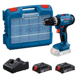 Bosch Professional 18V System Taladro Percutor a Batería GSB 18V-25 (Ø máx. del tornillo 10 mm, incl. 2 GBA 2.0Ah, GAL 18V-20, set de accesorios de 63 piezas, L-Case Pick & Click)