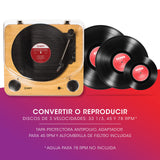 ION Audio Max LP - Reproductor de discos de vinilo Bluetooth con altavoces integrados y USB, color madera