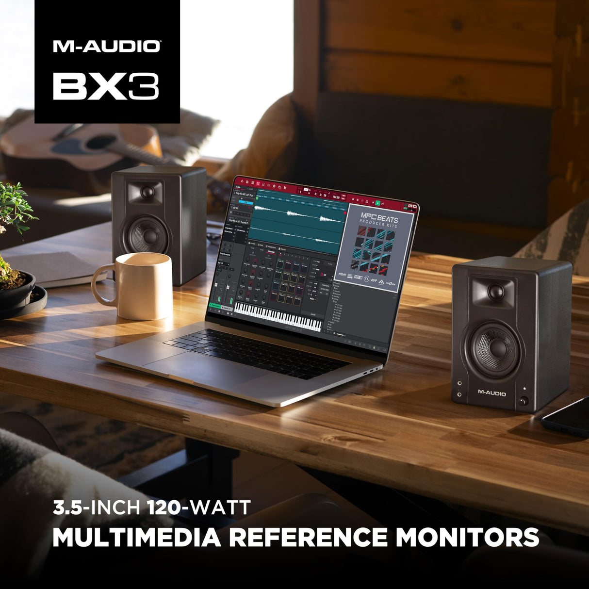 M-AUDIO BX3 Par 3.5" 120W Monitores de Estudio, Altavoces Autoamplificados para PC para videojuegos, producción musical, transmisiones en directo, podcast