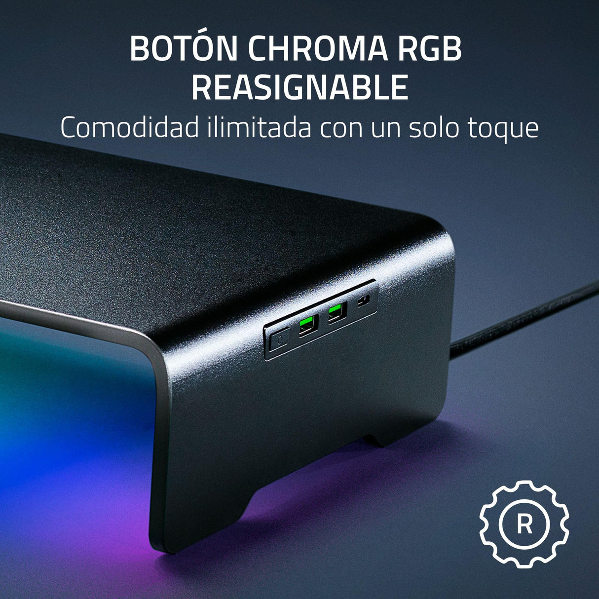 Razer Monitor Stand Chroma - Soporte de Monitor de Aluminio con concentrador USB-C de 4 vías con Chroma RGB (50cm x 21cm x 7,85cm, construcción Robusta, Capacidad de Carga de 20 kg) Negro