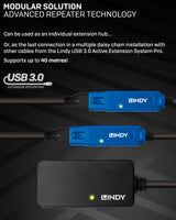 Lindy 43159 Cable Extensor USB 3.0 con concentrador de 3 Puertos, 10 Metros, 5 Gbps