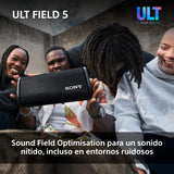 Sony ULT Field 5, Altavoz portátil Bluetooth Potente, 25 H de batería, 2 Modos ULT Power Sound, Resistente al Agua y al Polvo, 360 Luces, Correa Extraible para el Hombro, Compacto, Negro