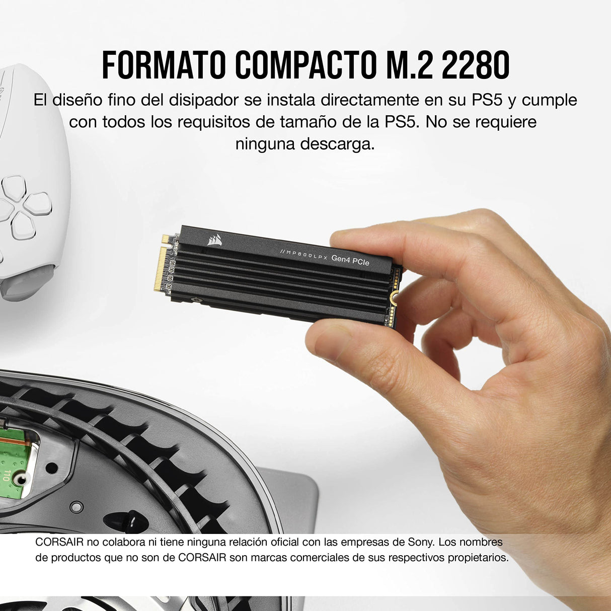 Corsair MP600 Pro LPX 2TB PCIe Gen4 x4 NVMe M.2 SSD, para PS5 (7.100 MB/s Velocidad de Lectura Secuencial y de Escritura Secuencial 6.800 MB/s, 3D TLC NAND de Alta Densidad) Negro