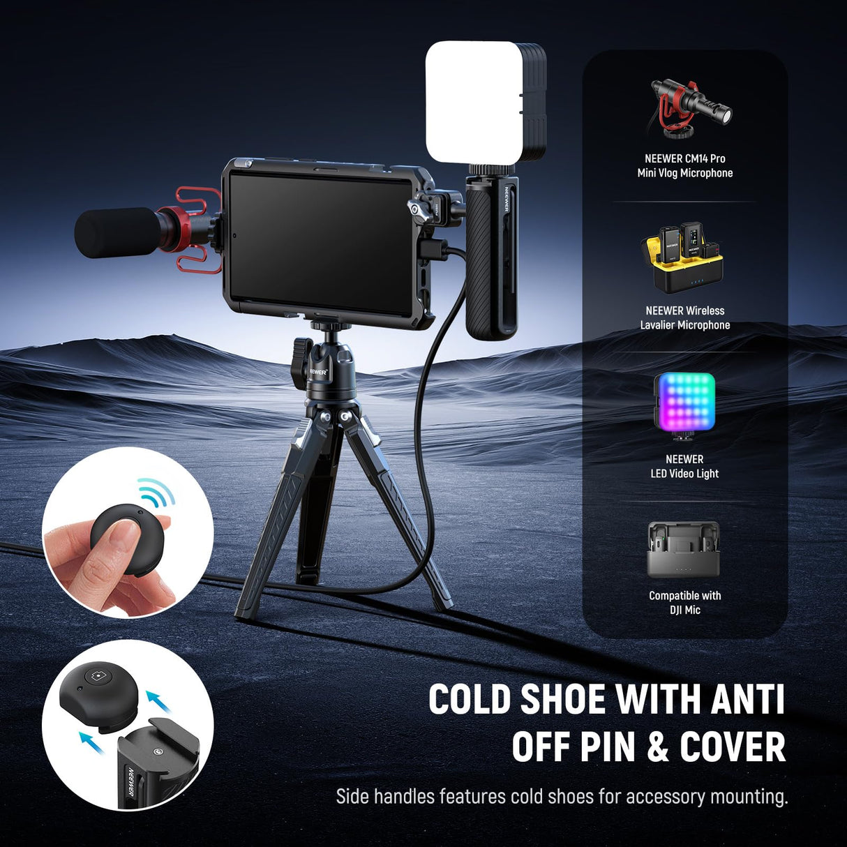 NEEWER PA042 S24 Ultra Handy Cage Jaula Video Rig Estabilizador con PA045S Mango Lateral, PA045E Bluetooth Disparador Mango de 67 mm Filtro Adaptador de 17 mm Placa de Lente Trasera, T Mount Adaptador