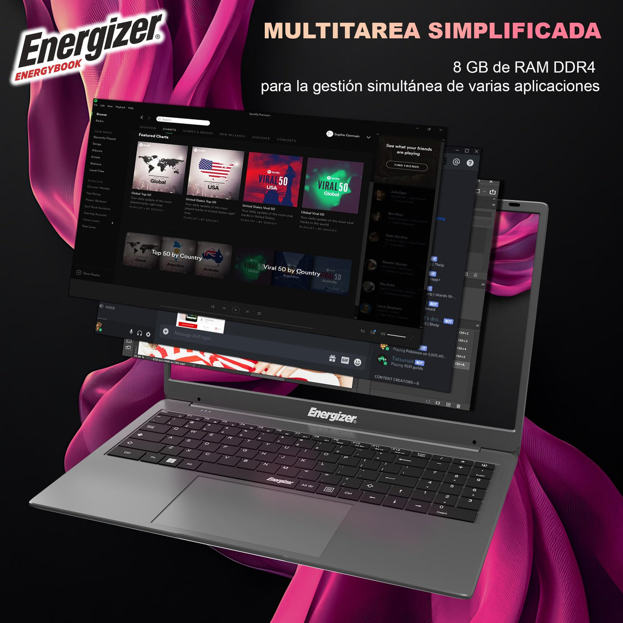 Energizer EnergyBook: portátil de 15,6'' HD+, Intel Celeron, 8 GB de RAM, SSD de 256 GB, gráficos UHD, Windows 11, Teclado QWERTY (Interfaz), USB 3.0, HDMI