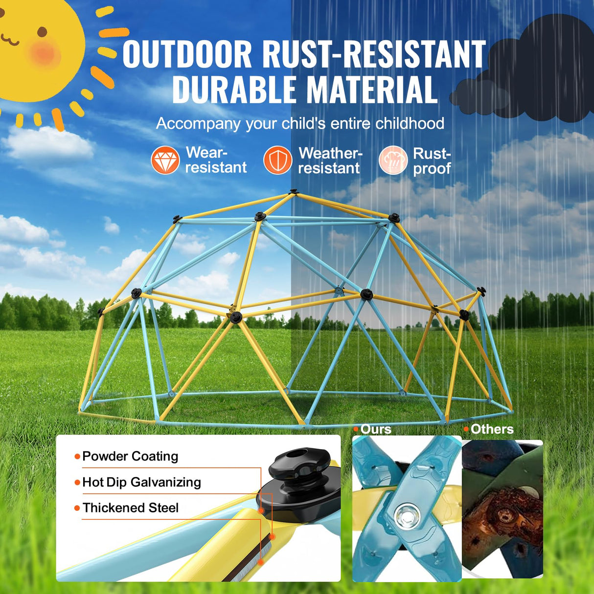 VEVOR Climbing Dome, Jungle Gym Supports 750 lbs. and Easy Assembly, 12-Foot Geometric Play Centre for Kids 3-10 Years Old, with Climbing Grip, Outdoor Playground Equipment