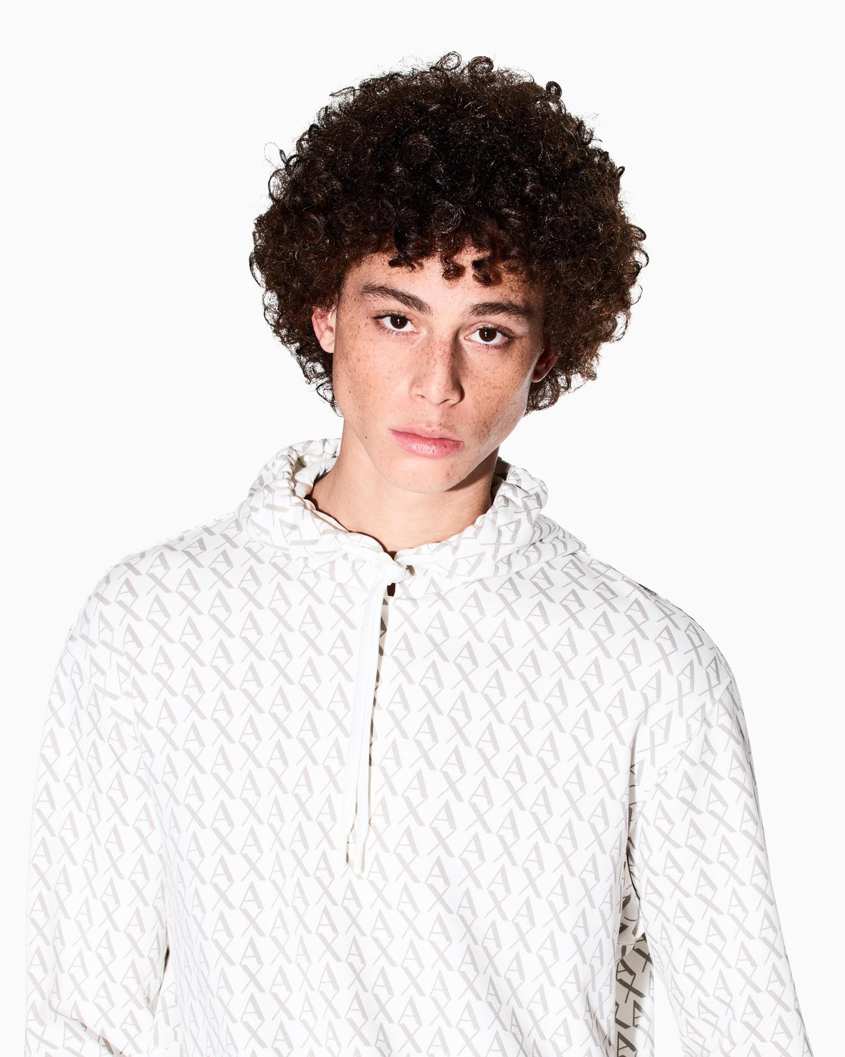 Armani Exchange Essential, All Over Logo Sudadera con Capucha, Off White/Ash Allover, L para Hombre