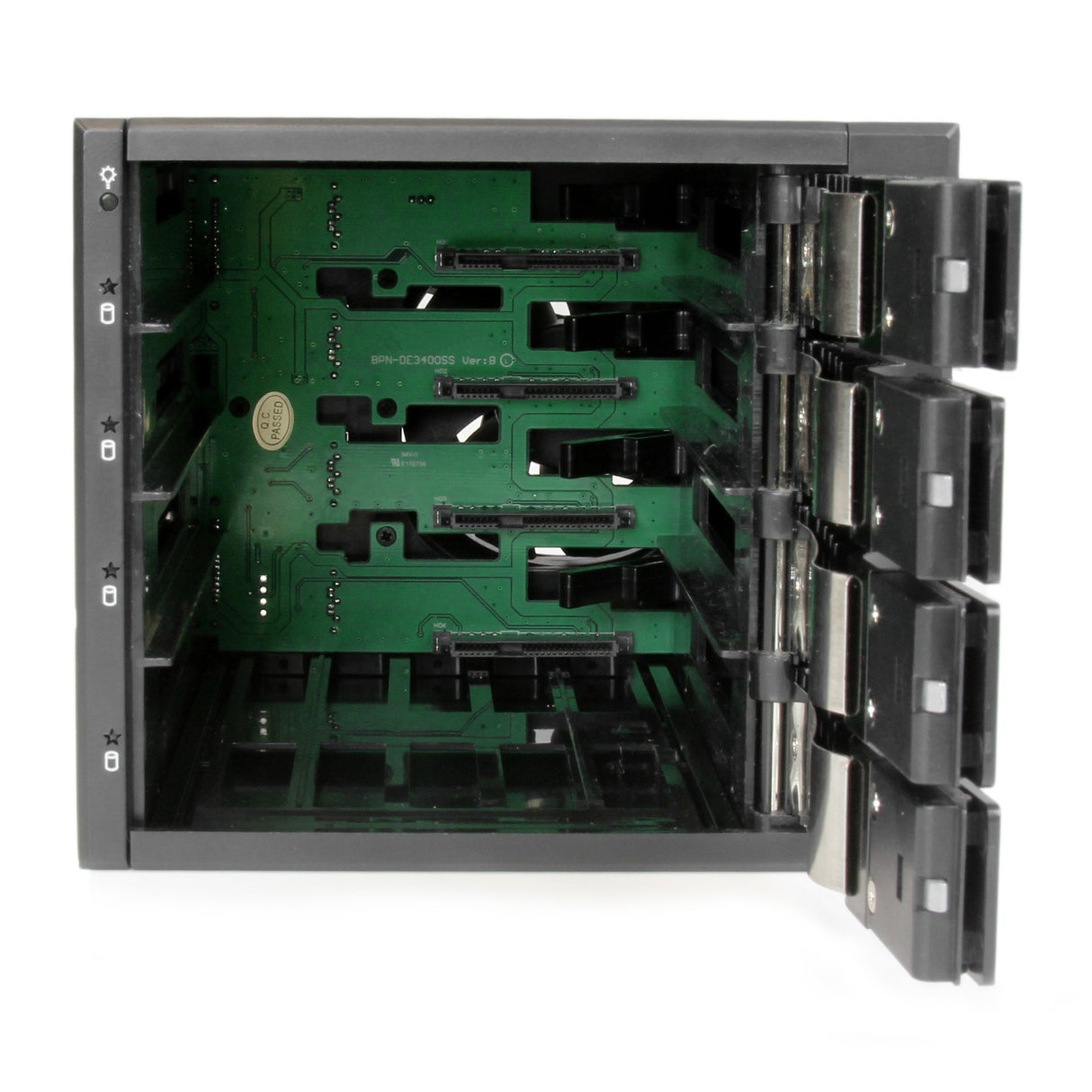 StarTech.com Rack Móvil Backplane de 4 Bahías de Intercambio en Caliente, Rack Móvil Hot Swap sin Bandeja para Unidades de DD SSD de 3,5in SAS II/SATA III, 6 Gbps (HSB4SATSASBA)