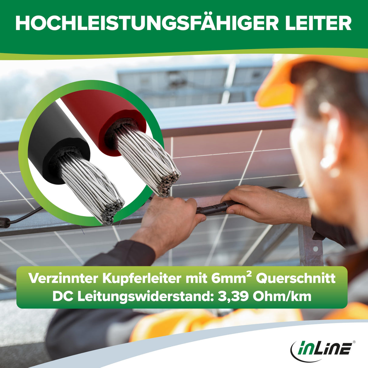 InLine Cable solar de 6 mm², 100 m, cable de instalación, por metro, rojo, H1Z2Z2-K, fotovoltaico, resistente a los rayos UV y duradero, 94600R