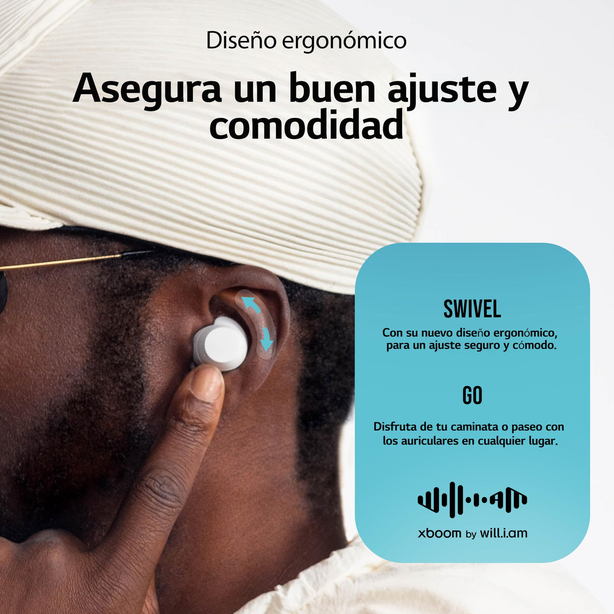LG xboom Buds, Auriculares inalámbricos Bluetooth y Deportivos con cancelación Activa de Ruido, Blanco