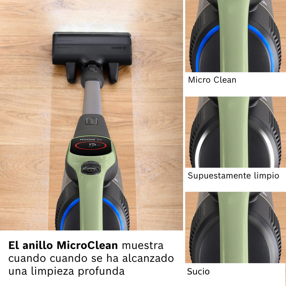 Bosch, Aspirador sin Cable Unlimited 9, batería de 3,0 Ah, tecnología MicroClean, depósito de Polvo de fácil Vaciado, Luces LED, Verde, BBS921TBA