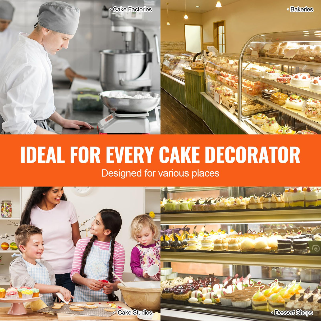 VEVOR Máquina para Decorar Pasteles, para Untar y Cubrir Crema, Bajo Ruido, Plato Giratorio con Raspador Ajustable, para Pasteles 15 y 35 cm, Velocidad de Rotación 25-320 RPM, Rosa, 600 x 370 x 550 mm