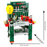 Theo Klein 8485 Banco de trabajo N.º 1 de Bosch I 150 piezas I Incluye destornillador eléctrico, set de construcción, máquina amoladora y mucho más I Medidas: 62 cm x 42 cm x 100 cm