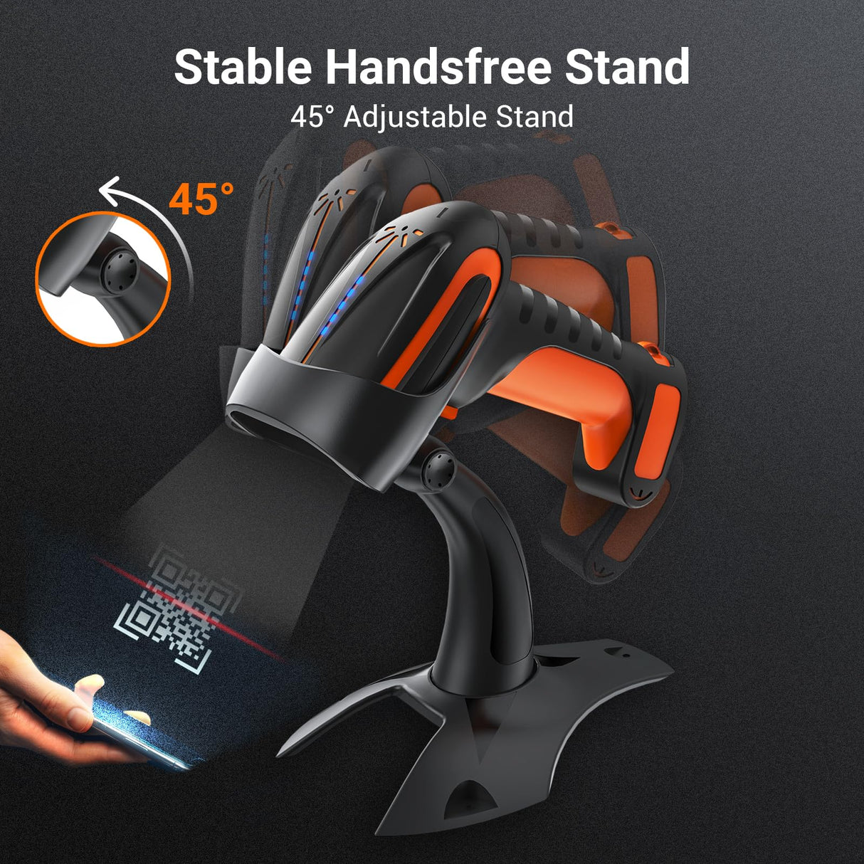 Tera Pro Lector de código de Barras QR de Calidad Industrial 2D Inalámbrico 1D Escáner de Mano 2.4G Inalámbrico + Bluetooth Excelente Resistencia a caídas (3 m) con Soporte súper Estable, 8100