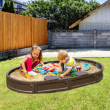 VEVOR Caja de Arena con Tapa Areno de HDPE Ovalado de 183x105,5x23cm con 4 Asientos en Las Esquinas y Revestimiento Inferior para Niños de 3 a 12 Años para Patio al Aire Libre, Playa, Parque, Marrón