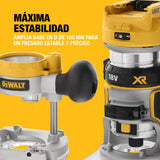 DEWALT Fresadora compacta XR 18V, motor sin escobillas, 1/4'' (8 mm), No incluye batería ni cargador, DCW604NT-XJ