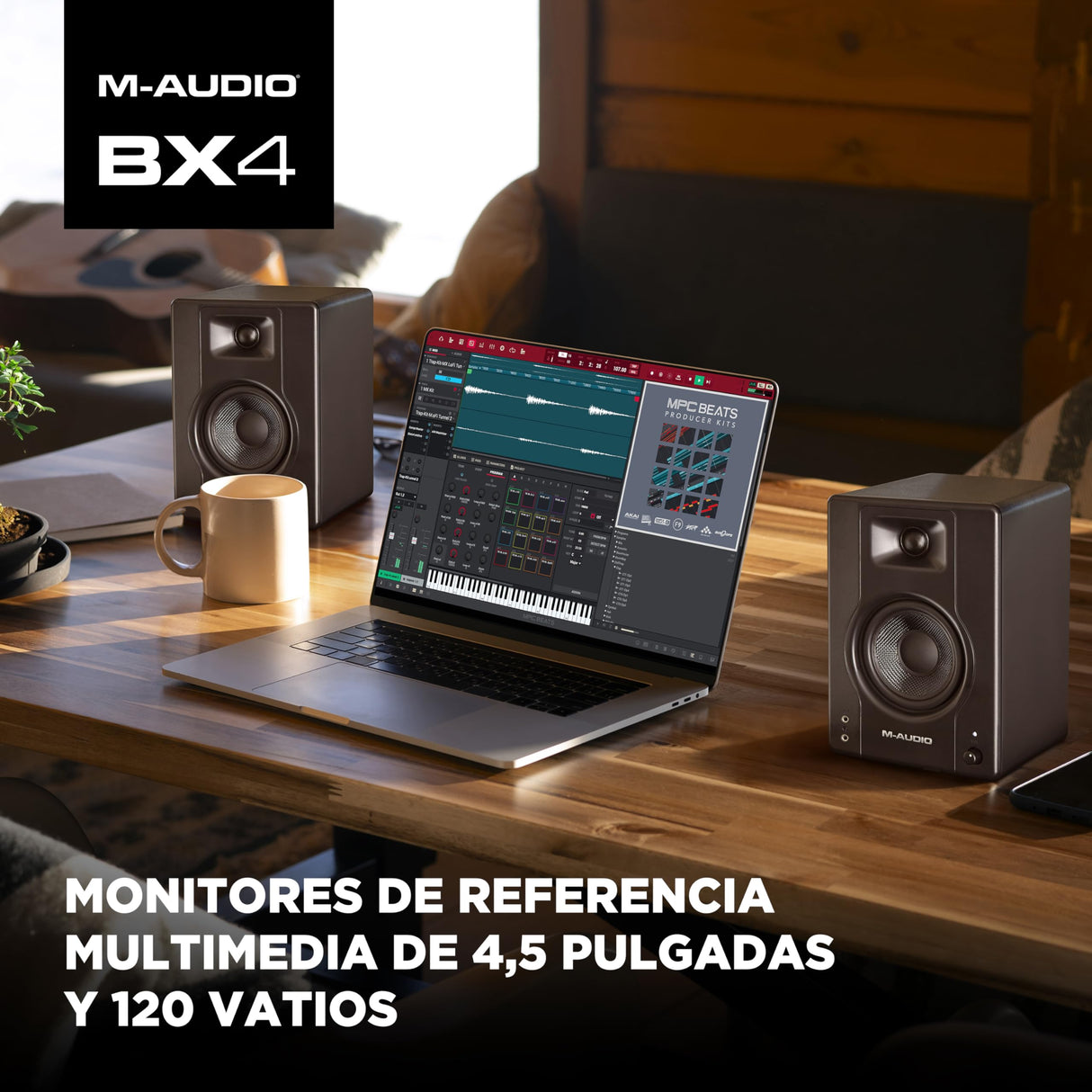 M-AUDIO BX4 Par 4.5" 120W Monitores de Estudio, Altavoces Autoamplificados para PC para videojuegos, producción musical, transmisiones en directo, podcast