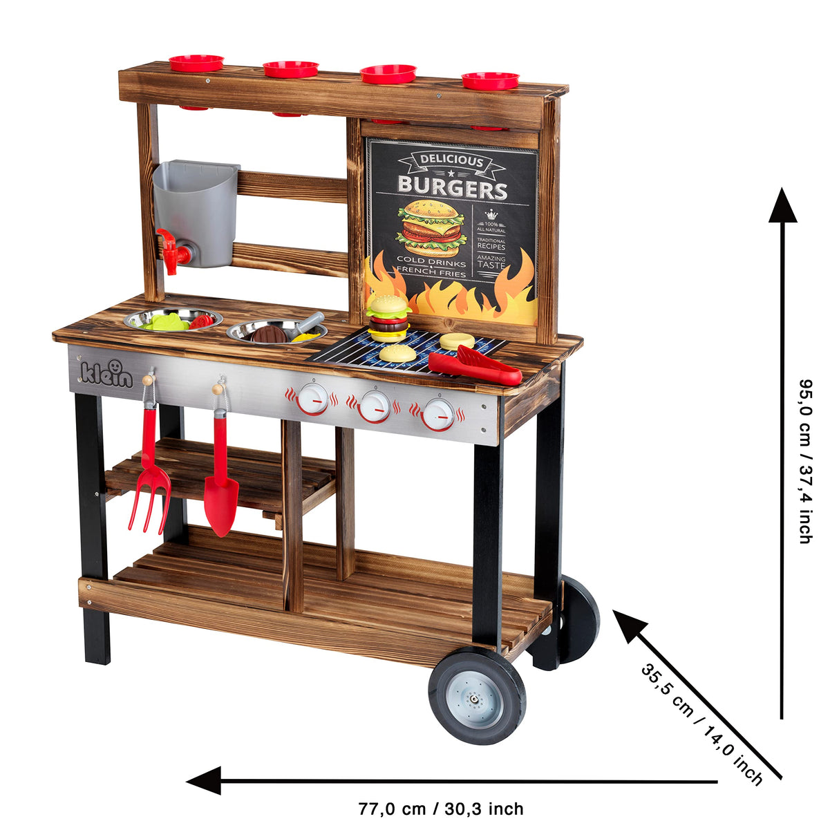 Theo Klein 2368 Beach Picnic, BBQ Country cocinita de Verano, Cocina de Madera con Parrilla y Plantas, con Accesorios, Juguete para niños Desde 3 años